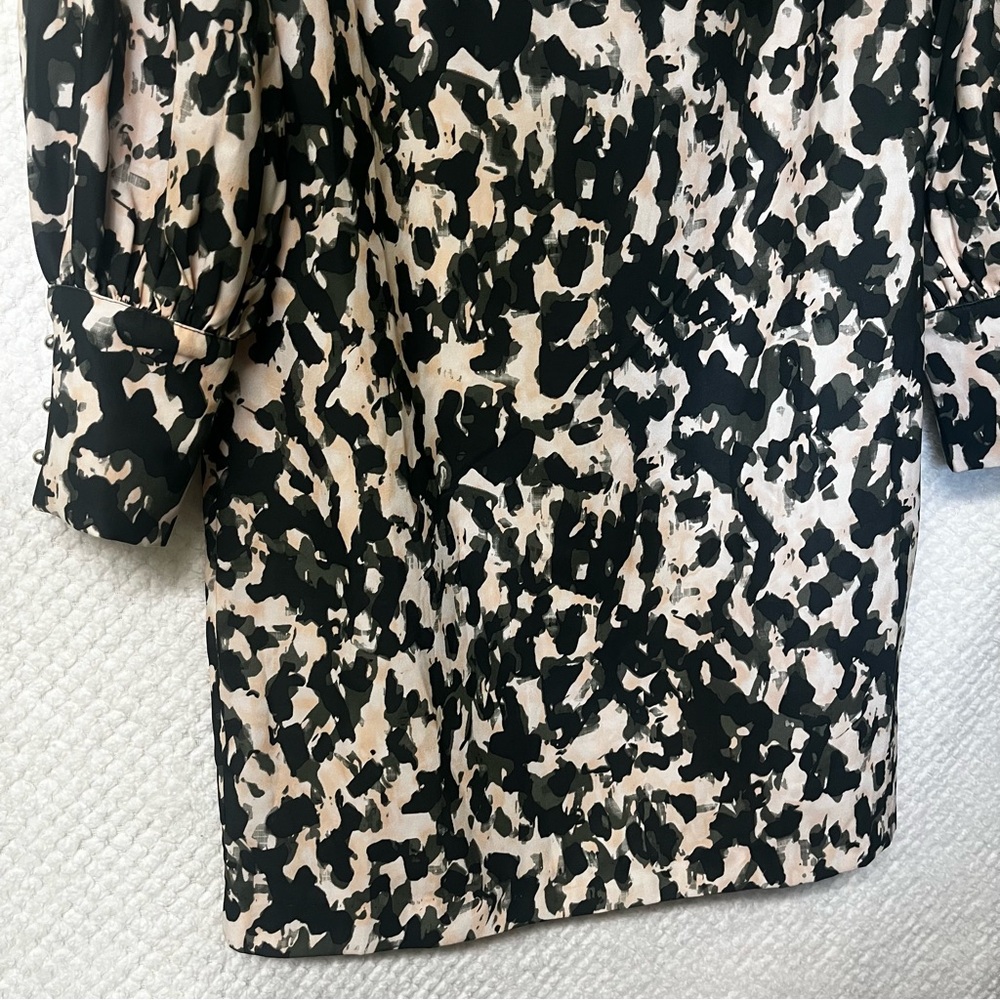 H&M Womens Shift Dress Black Green and Cream Patterned Long Sleeve Dress Small - Picture 3 of 11